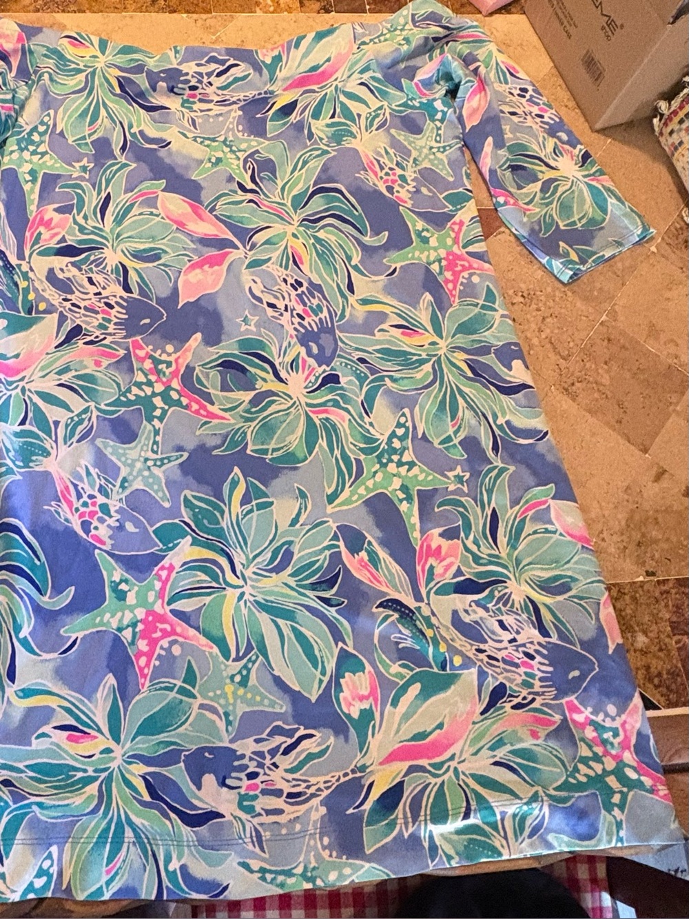 Lilly Pulitzer XL Blue Tropical Floral Tunic Dress EUC - Picture 2 of 6